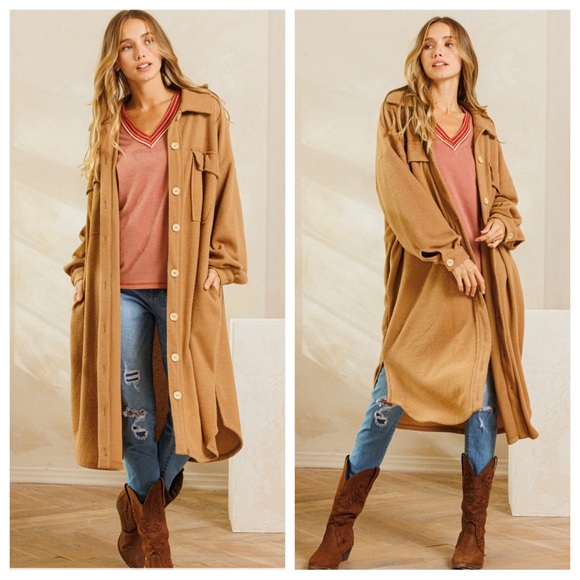 Most Fabulous Stretch Front Button Down Long Coat - Picture 2 of 5